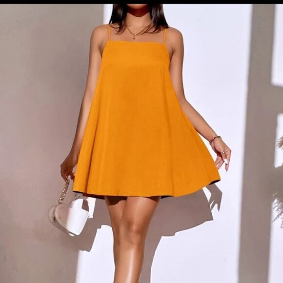 NEW SHEIN VACATION Solid Backless Camisole Sleeveless Orange Dress S 4 - Picture 3 of 9